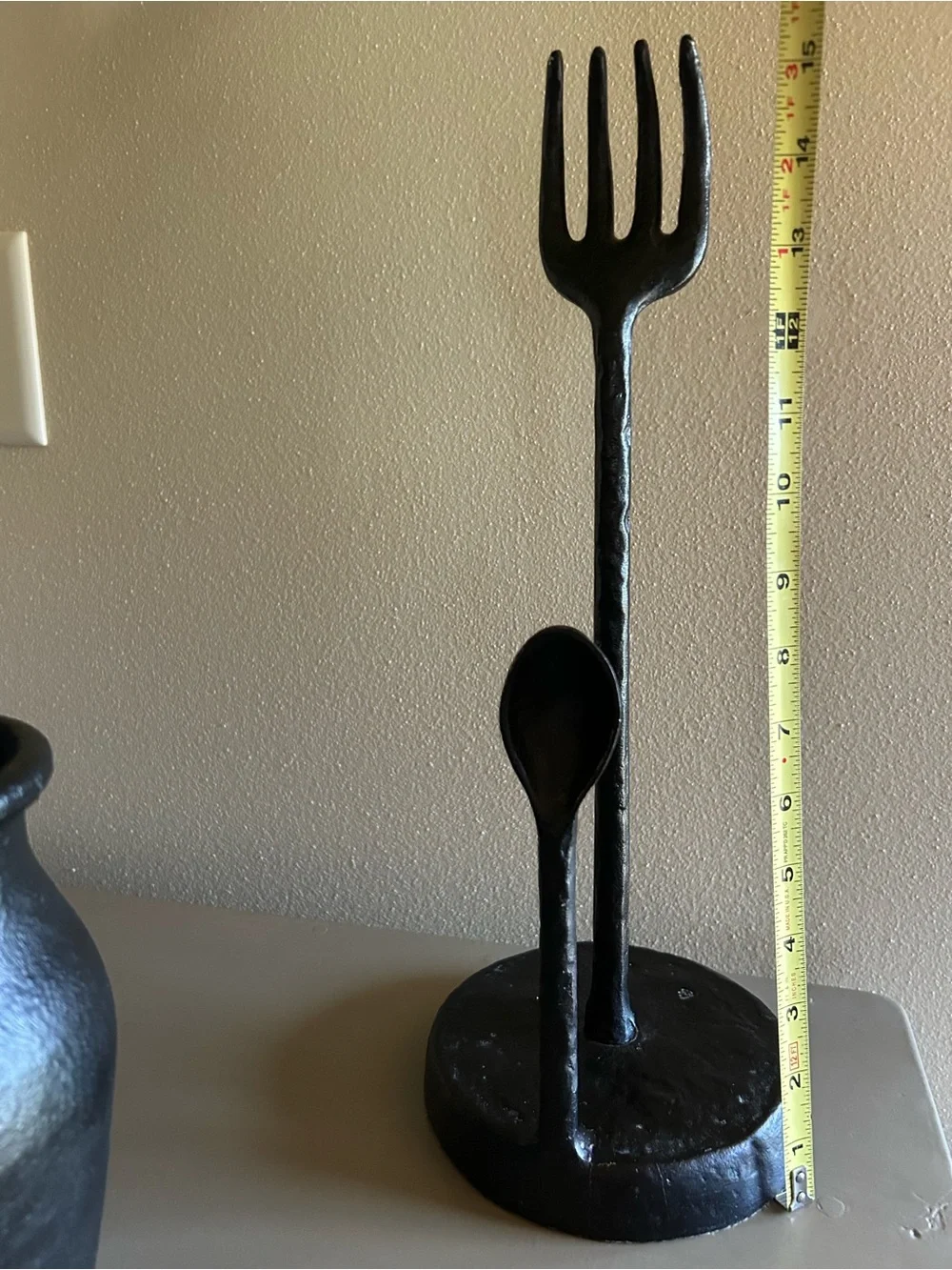 Pottery Barn Black Forged Fork & Spoon Paper Towel Holder